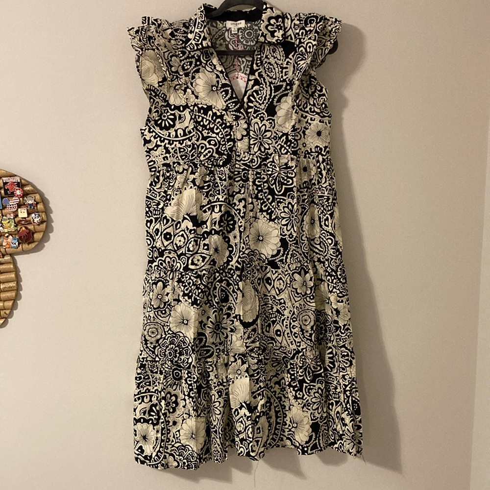 Umgee Black and Cream Ruffled Sundress
